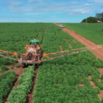 Produtor rural utilizando tecnologia para monitorar lavoura em Mato Grosso do Sul.