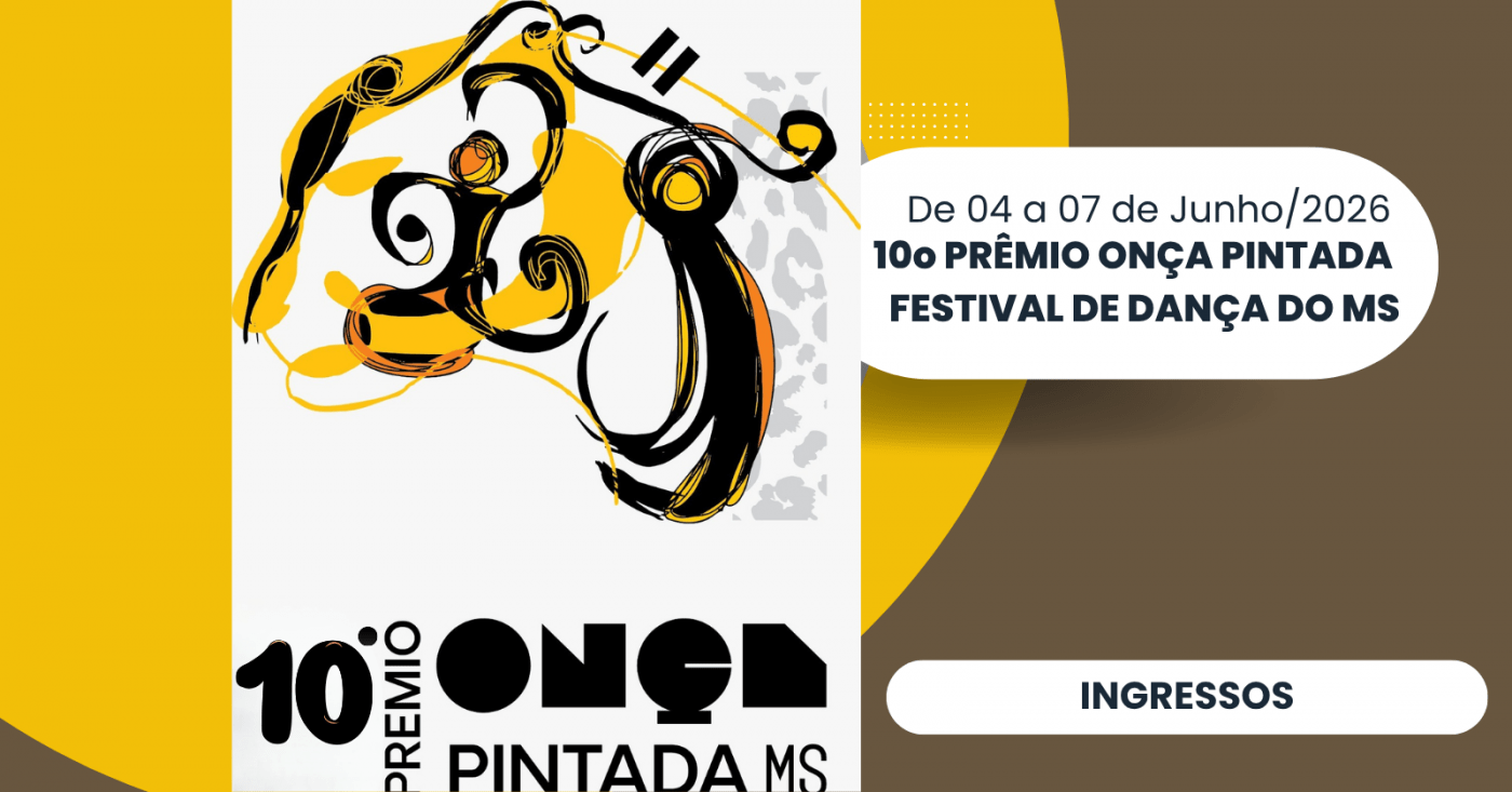 Palco do Teatro Glauce Rocha em Campo Grande para o Prêmio Onça Pintada da Dança MS 2026.