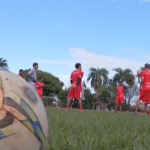 Jogadores do Comercial MS comemorando gol em amistoso de preparação para a Série B.